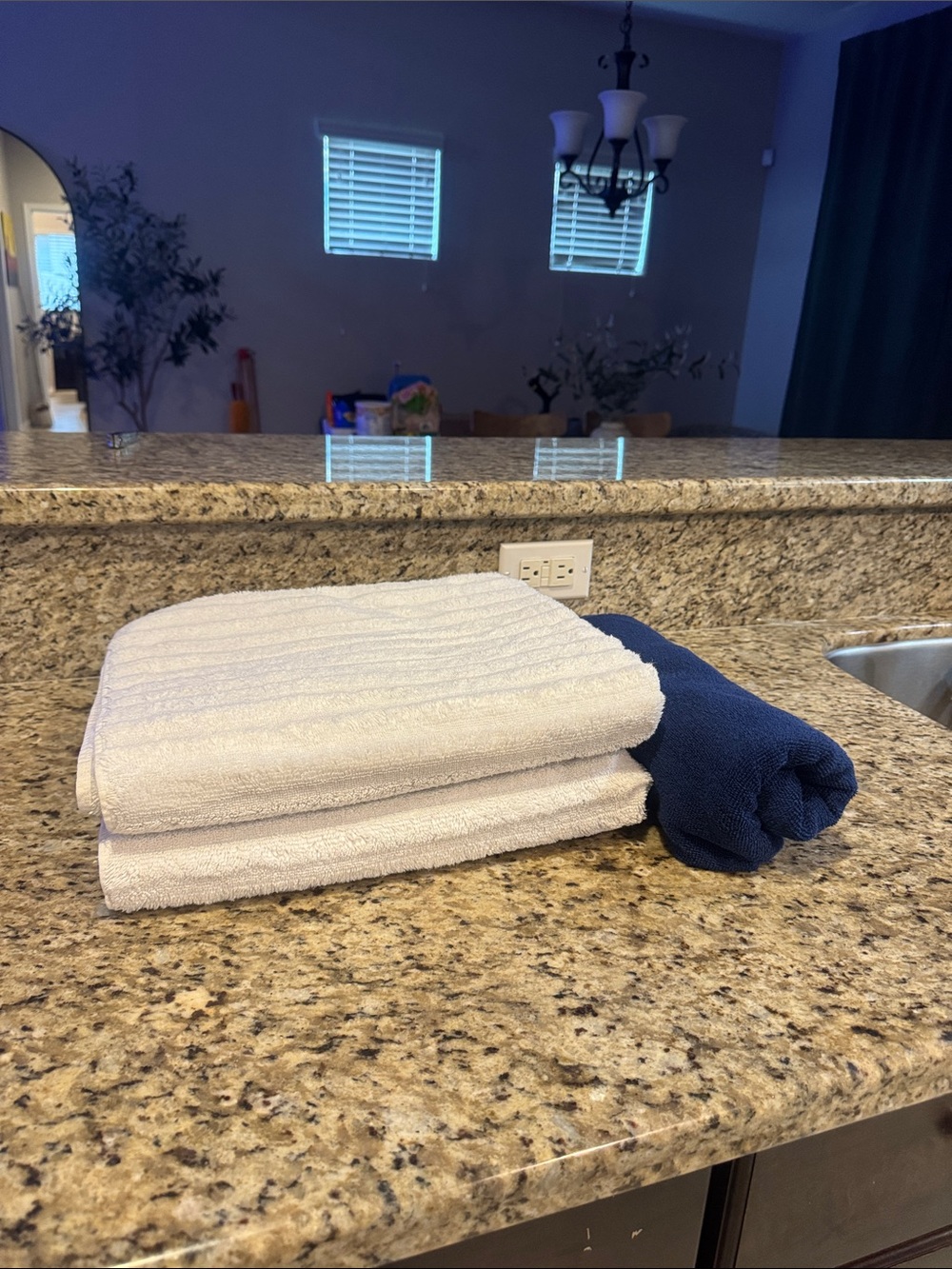 Sonoma White and Navy Cotton Bath Towel Set
